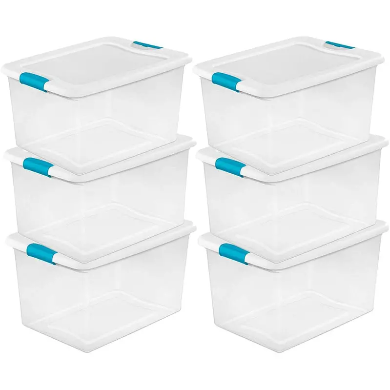 Sterilite 64-Quart Clear Storage Totes with Lids – Set of Six Durable Bins