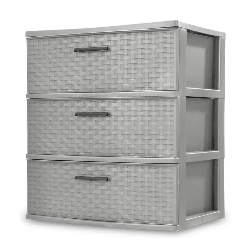 Sterilite Wide 3-Drawer Tower Cabinet – Cement Weave Finish