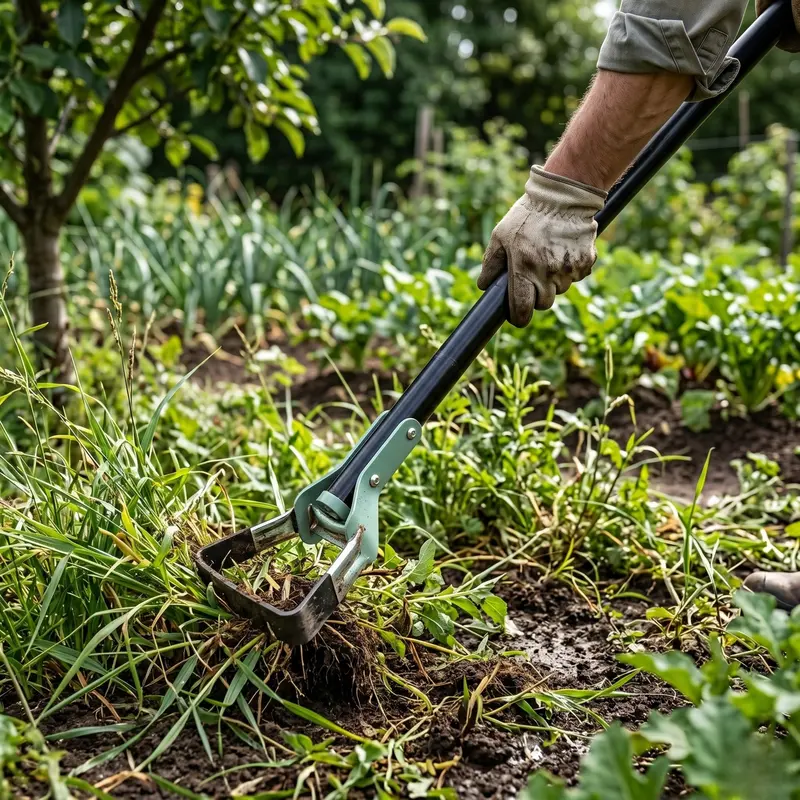 Stirrup Hoe with Telescoping Steel Pole for Efficient Garden Weeding