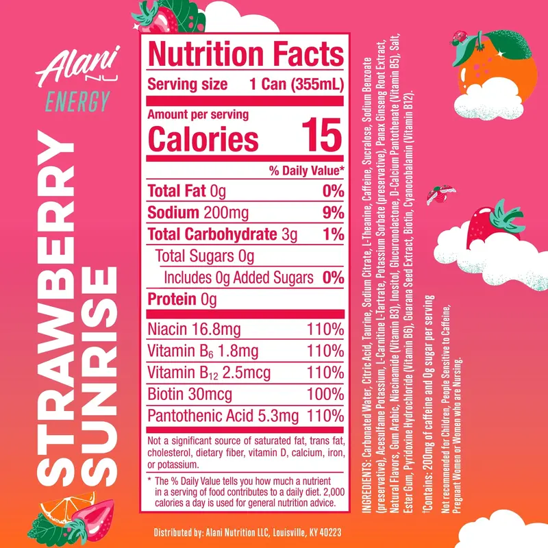 Strawberry Sunrise Energy Drink – Refreshing Taste, 12-Fl-Oz Cans, 24-Pack