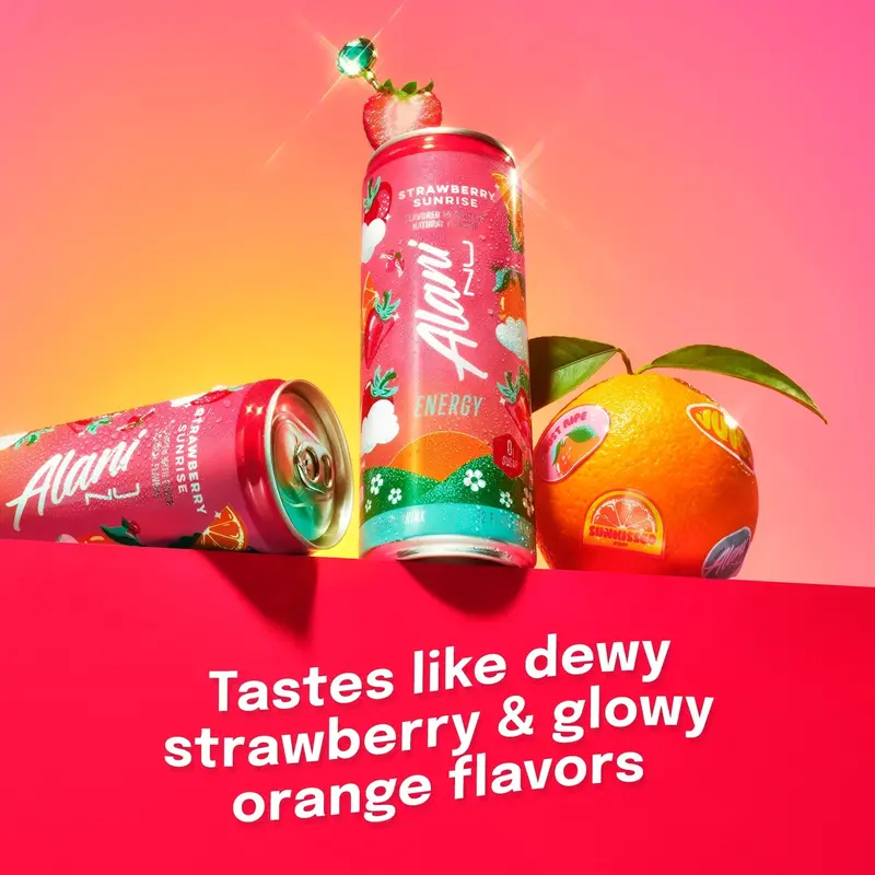 Strawberry Sunrise Energy Drink – Refreshing Taste, 12-Fl-Oz Cans, 24-Pack