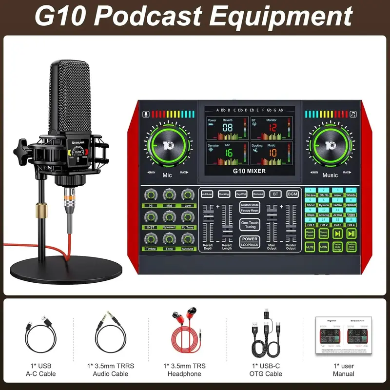 Streaming Audio Bundle — Condenser Mic, USB Sound Card & Mixer for Gamers, Podcasters & Mobile Content Creators
