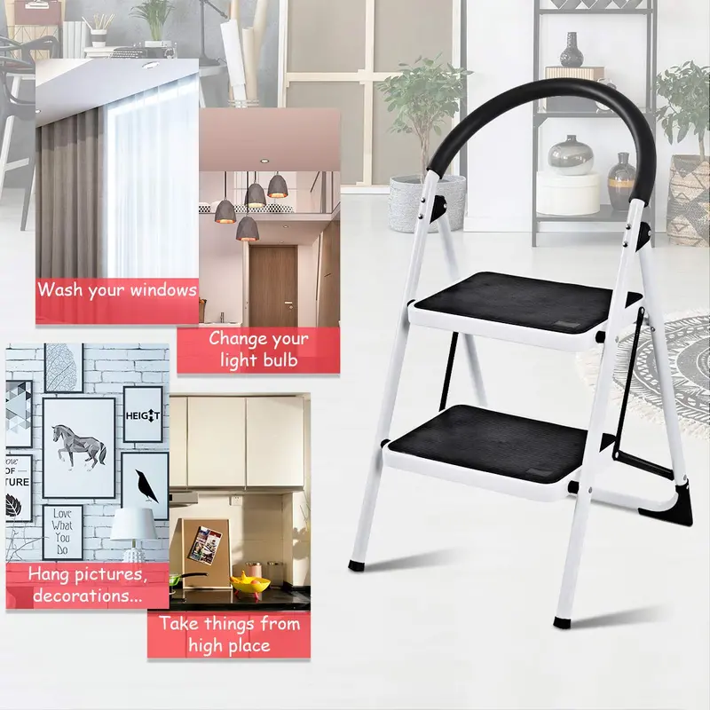 Sturdy 2-Step Folding Step Stool with Reinforced Platform