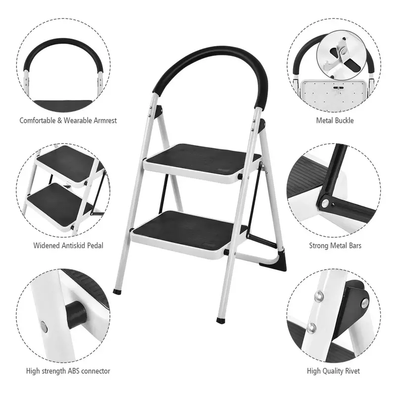 Sturdy 2-Step Folding Step Stool with Reinforced Platform