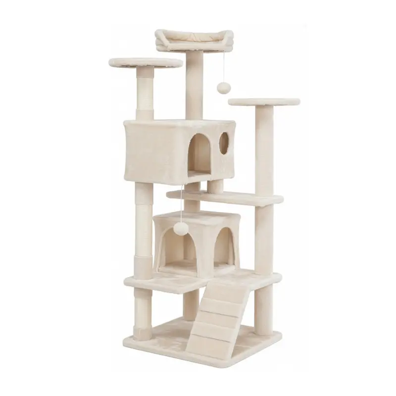 Sturdy Cat Tree with Elevated Perch, Scratching Posts, and Enclosed Condos