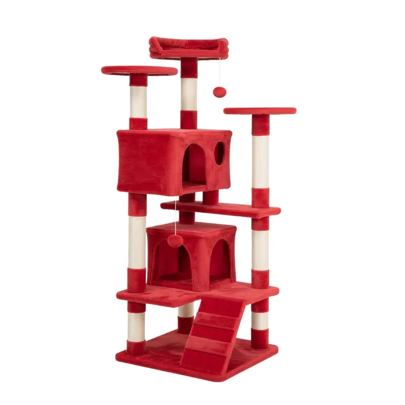 Sturdy Cat Tree with Elevated Perch, Scratching Posts, and Enclosed Condos