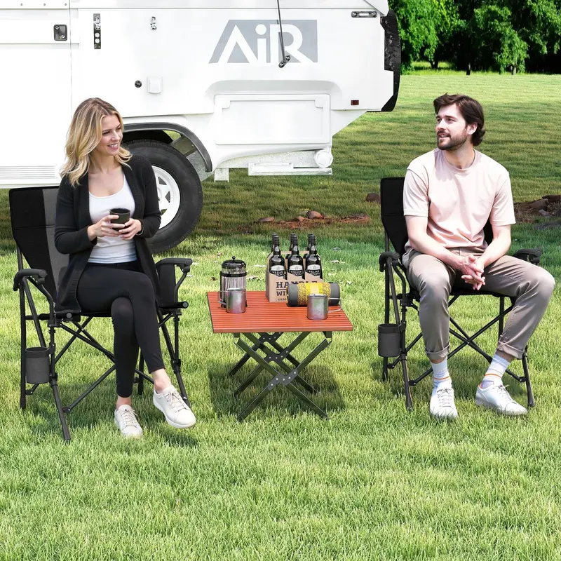 Sturdy Portable Lawn Chair with Padded Armrests, Cup Holder & 350-Pound Support 2