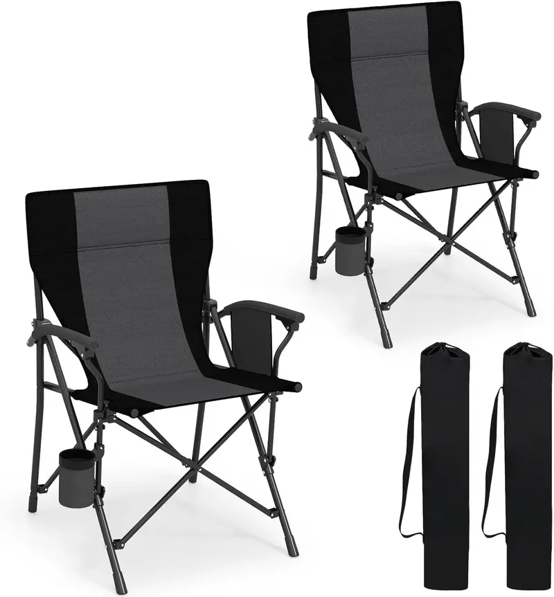 Sturdy Portable Lawn Chair with Padded Armrests, Cup Holder & 350-Pound Support