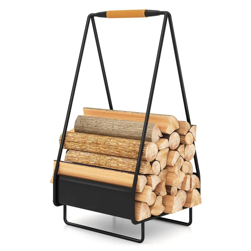 Sturdy Square-Design Metal Log Holder with Carry Handle and Floor-Stable Base