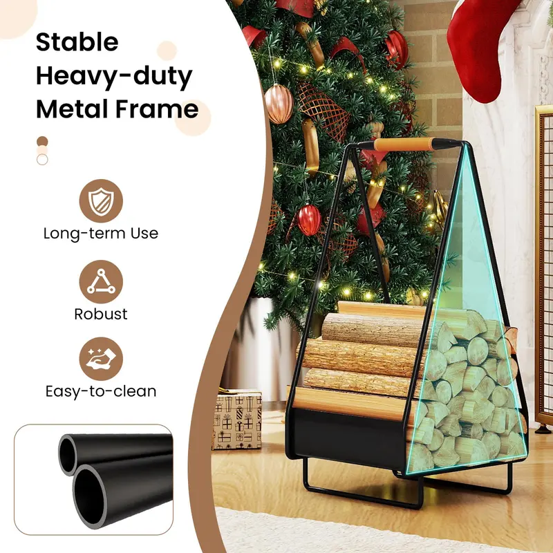 Sturdy Square-Design Metal Log Holder with Carry Handle and Floor-Stable Base