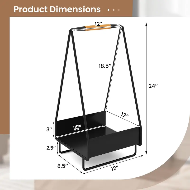 Sturdy Square-Design Metal Log Holder with Carry Handle and Floor-Stable Base