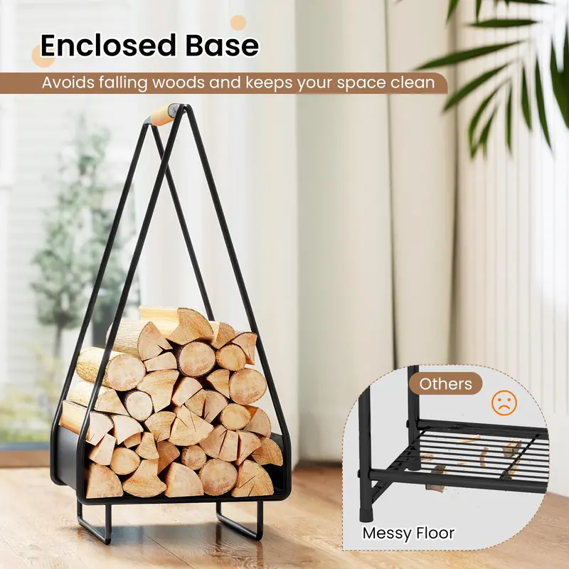 Sturdy Square-Design Metal Log Holder with Carry Handle and Floor-Stable Base