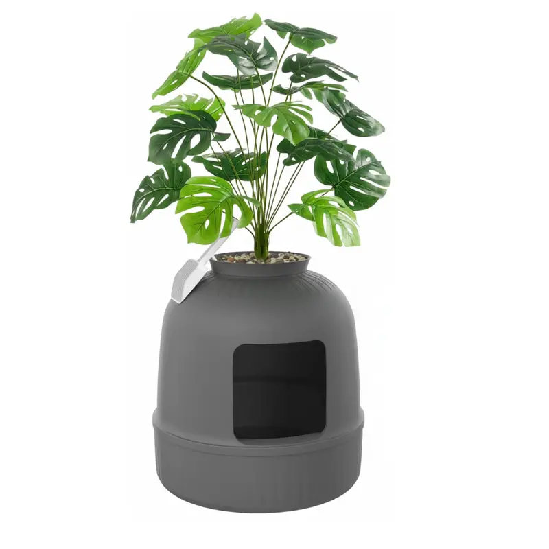 Stylish Plant-Mimicking Litter Box Enclosure – Built-in Carbon Filter & Scoop Storage