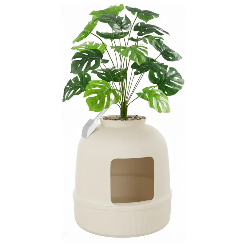 Stylish Plant-Mimicking Litter Box Enclosure – Built-in Carbon Filter & Scoop Storage 2