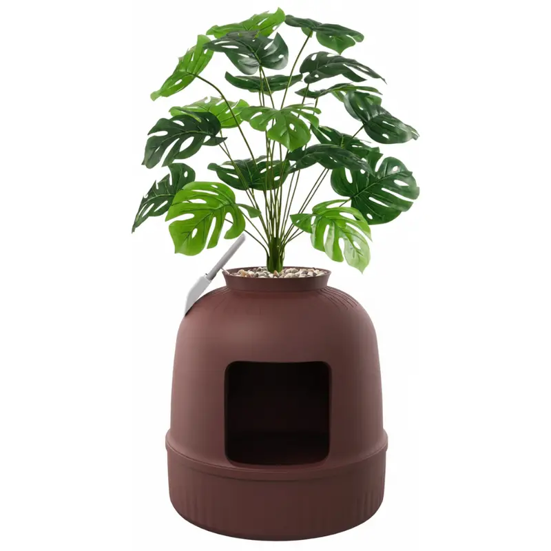 Stylish Plant-Mimicking Litter Box Enclosure – Built-in Carbon Filter & Scoop Storage