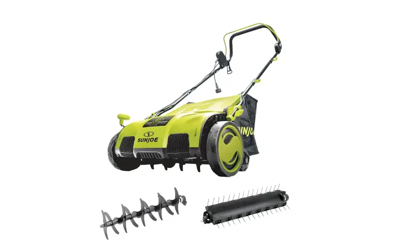 Sun Joe AJ805E Electric Lawn Dethatcher – 15" Width, 13 Amp Motor with Grass Collection Bag