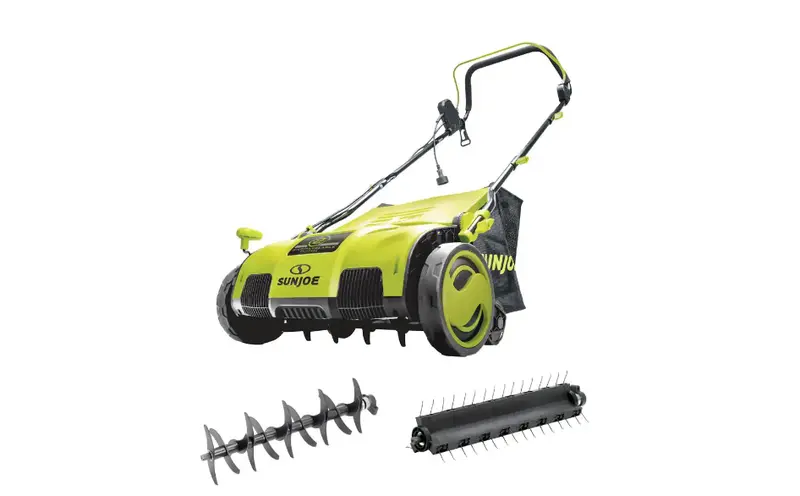 Sun Joe AJ805E Electric Lawn Dethatcher – 15" Width, 13 Amp Motor with Grass Collection Bag