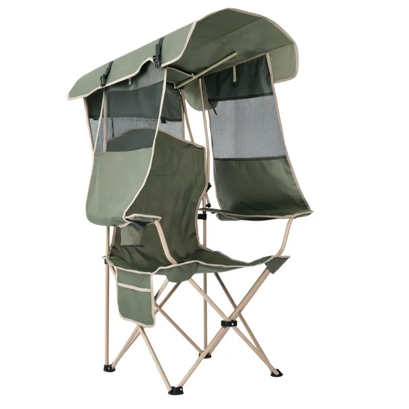 Sun-Protected Folding Camping Chair with Adjustable Canopy and Rear Shade Panel