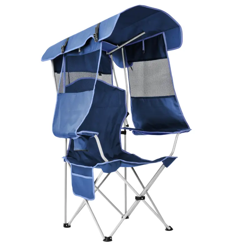 Sun-Protected Folding Camping Chair with Adjustable Canopy and Rear Shade Panel