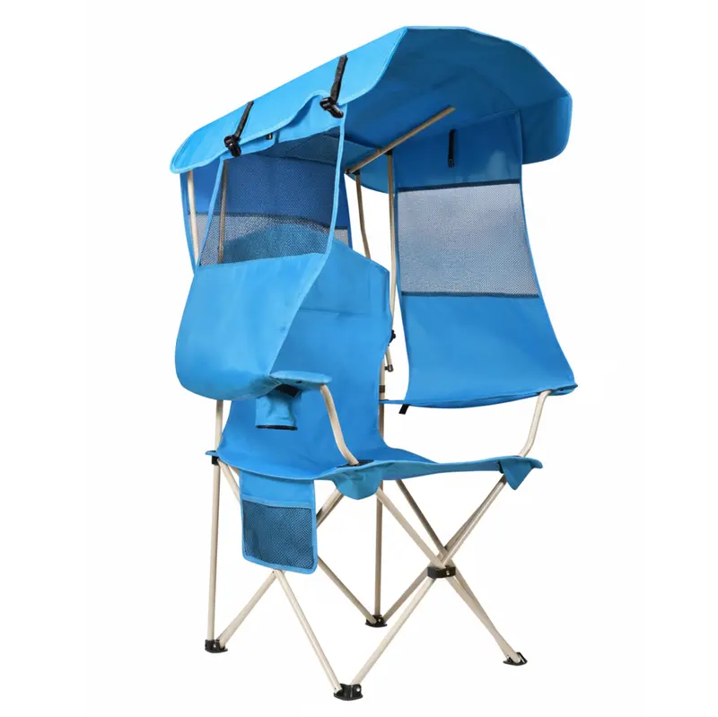 Sun-Protected Folding Camping Chair with Adjustable Canopy and Rear Shade Panel