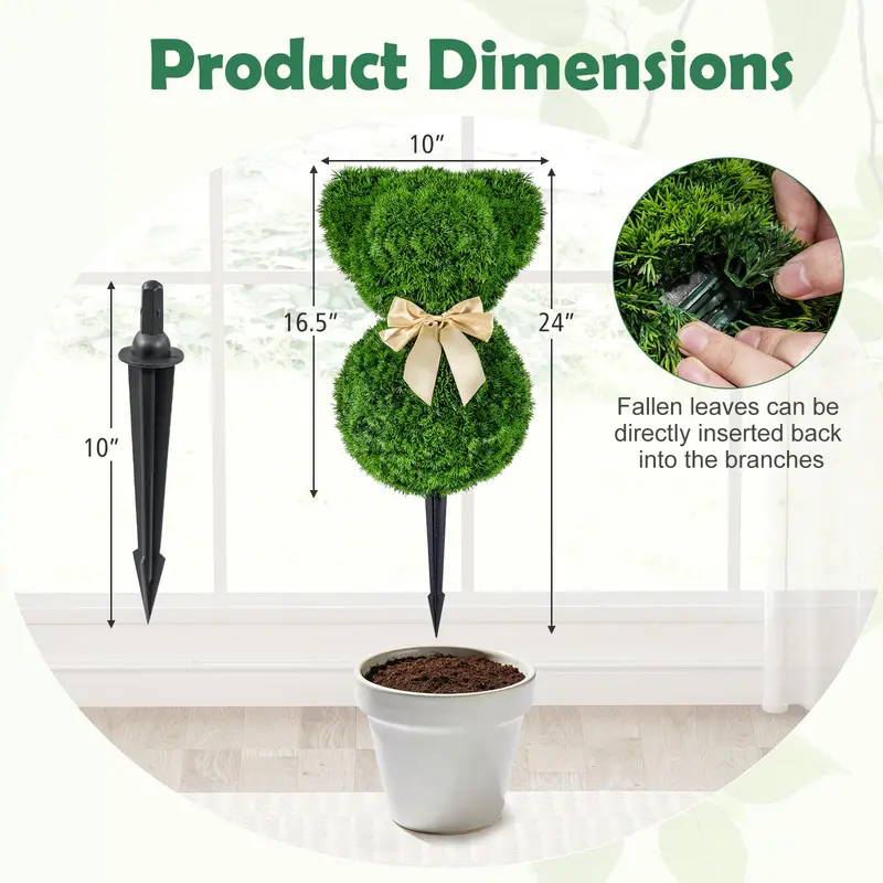 Sun-Resistant Teddy Bear Topiary Pair — 16.5-Inch UV-Protected Faux Boxwood Plants