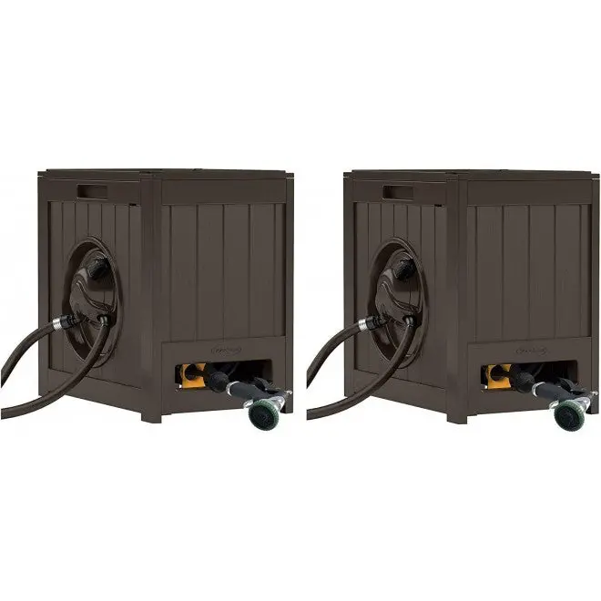 Suncast Aquawinder Auto-Rewind Hose Reel – 125 ft, Water-Powered, Java Finish (2-Pack)