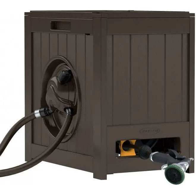 Suncast Aquawinder Auto-Rewind Hose Reel – 125 ft, Water-Powered, Java Finish (2-Pack)
