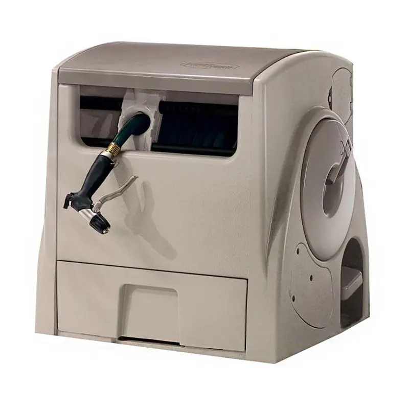 Suncast Powerwind Auto-Rewind Hose Reel – 100 ft Capacity, Light Taupe Exterior Finish