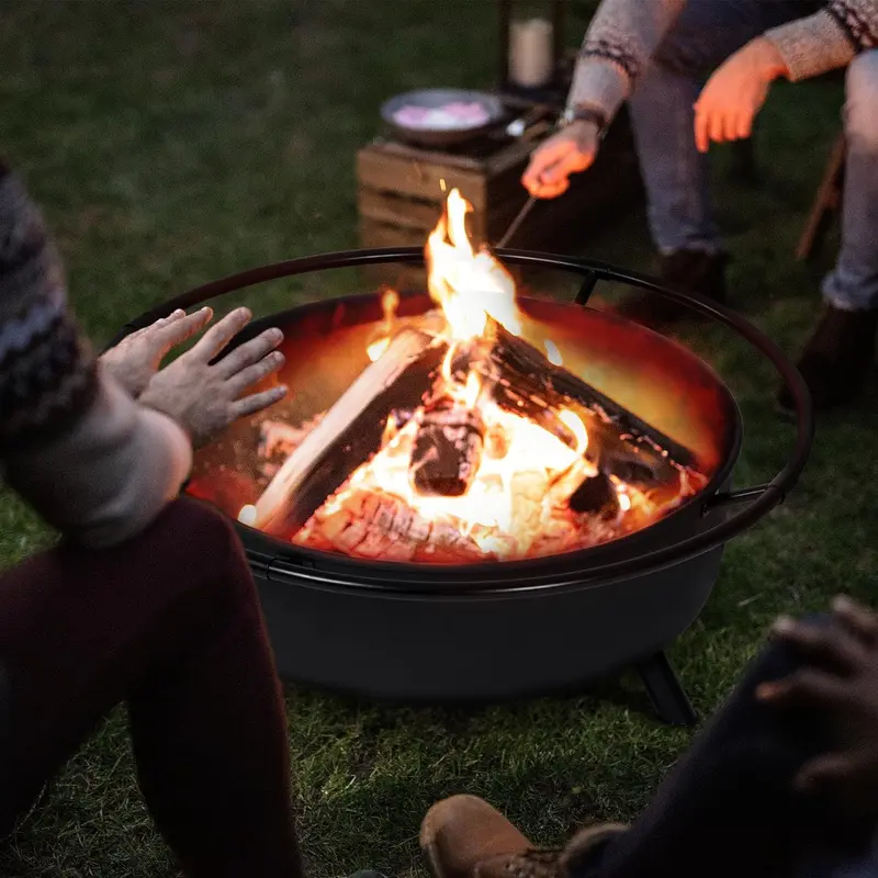SUNCREAT 42-inch Outdoor Wood-Burning Fire Pit with Spark Screen & Poker – Black