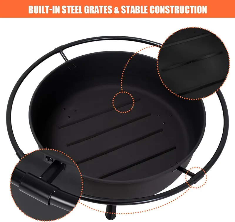 SUNCREAT 42-inch Outdoor Wood-Burning Fire Pit with Spark Screen & Poker – Black