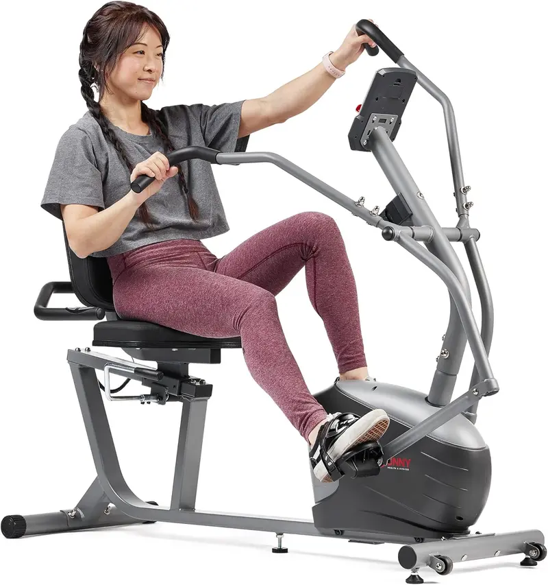 Sunny Health & Fitness Smart Recumbent Bike with Integrated Arm Exercisers