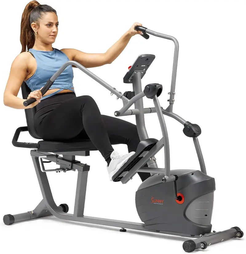 Sunny Health & Fitness Smart Recumbent Bike with Integrated Arm Exercisers 2