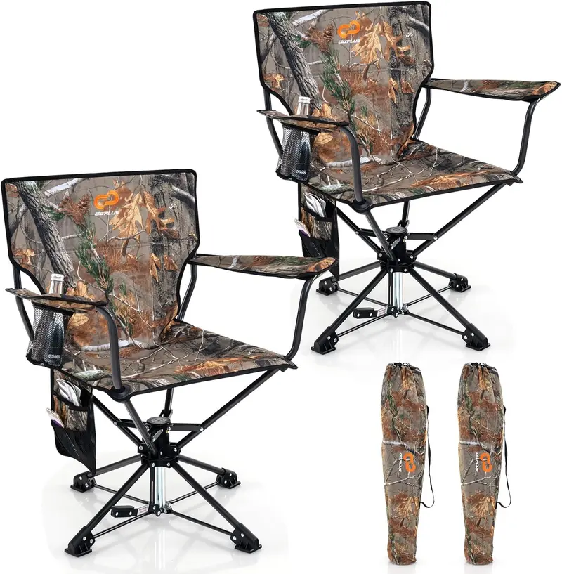 Swivel Hunting and Camping Chair for Adults – Includes Cup Holder and Carry Bag