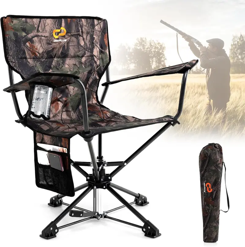 Swivel Hunting and Camping Chair for Adults – Includes Cup Holder and Carry Bag