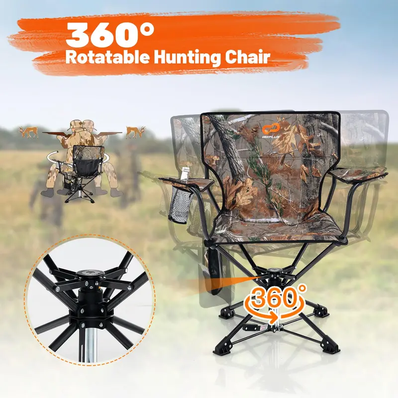 Swivel Hunting and Camping Chair for Adults – Includes Cup Holder and Carry Bag