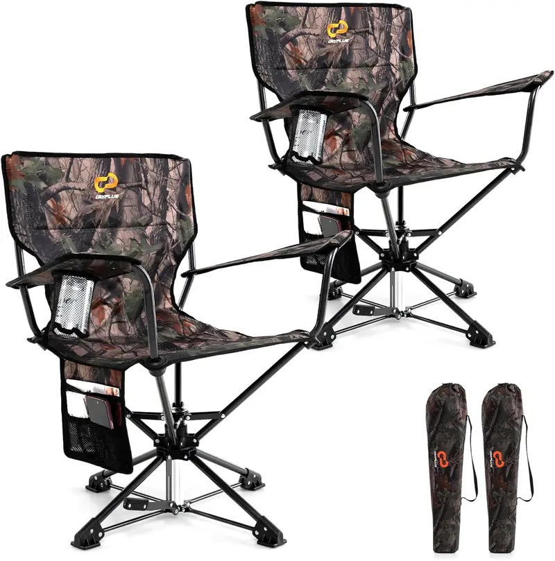 Swivel Hunting and Camping Chair for Adults – Includes Cup Holder and Carry Bag
