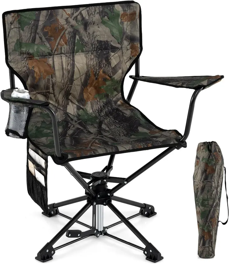 Swivel Hunting and Camping Chair for Adults – Includes Cup Holder and Carry Bag