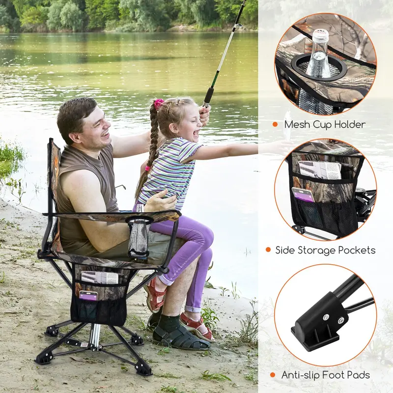 Swivel Hunting and Camping Chair for Adults – Includes Cup Holder and Carry Bag