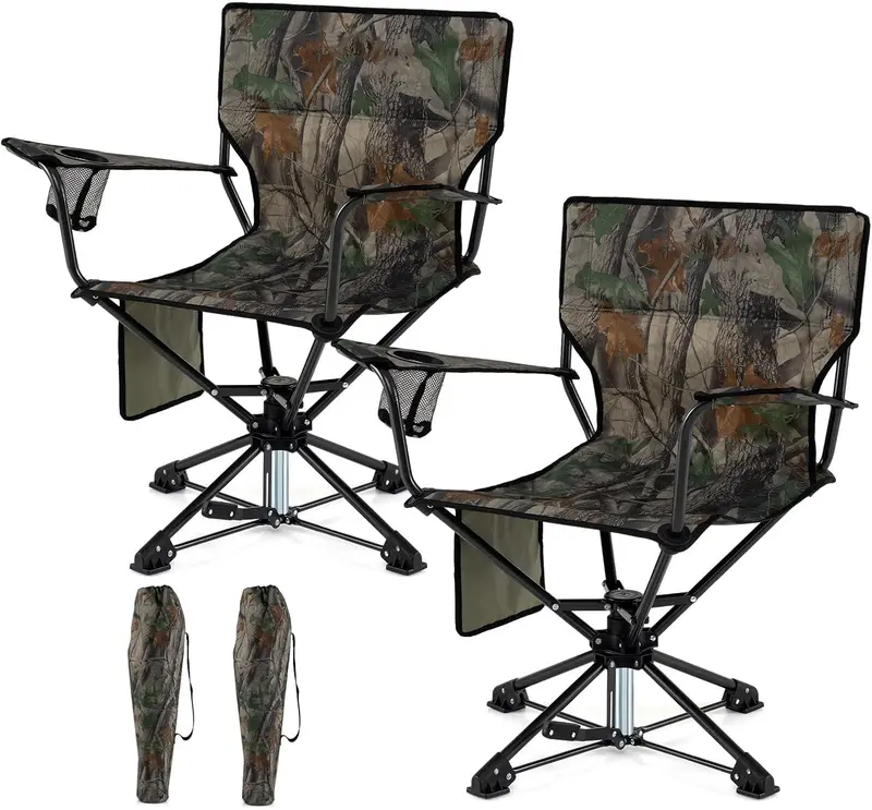 Swivel Hunting and Camping Chair for Adults – Includes Cup Holder and Carry Bag