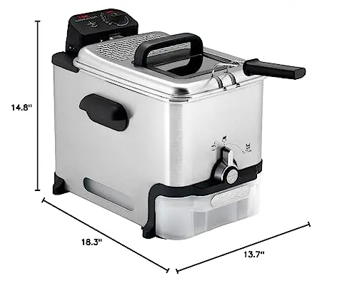 T-Fal Ultimate Steel Deep Fryer – 3.5L Oil Capacity with Basket, Ideal for 2.6 lbs of Food