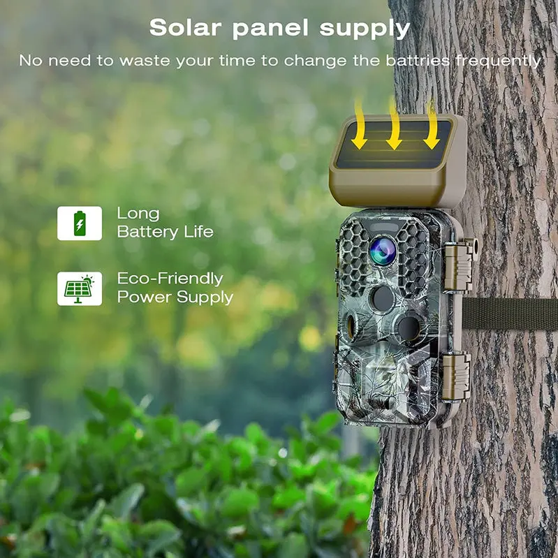 T200 Solar-Powered Trail Camera – 4K Video, 30MP Photos, WiFi & Bluetooth Connectivity