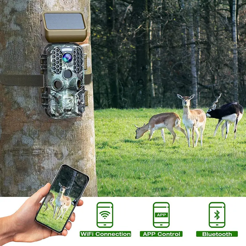 T200 Solar-Powered Trail Camera – 4K Video, 30MP Photos, WiFi & Bluetooth Connectivity