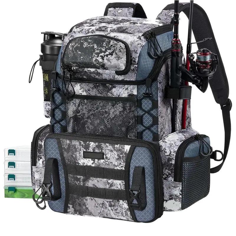 Tackle-Ready Fishing Backpack – Water-Resistant Design with Rod Holders and Four Storage Boxes 2
