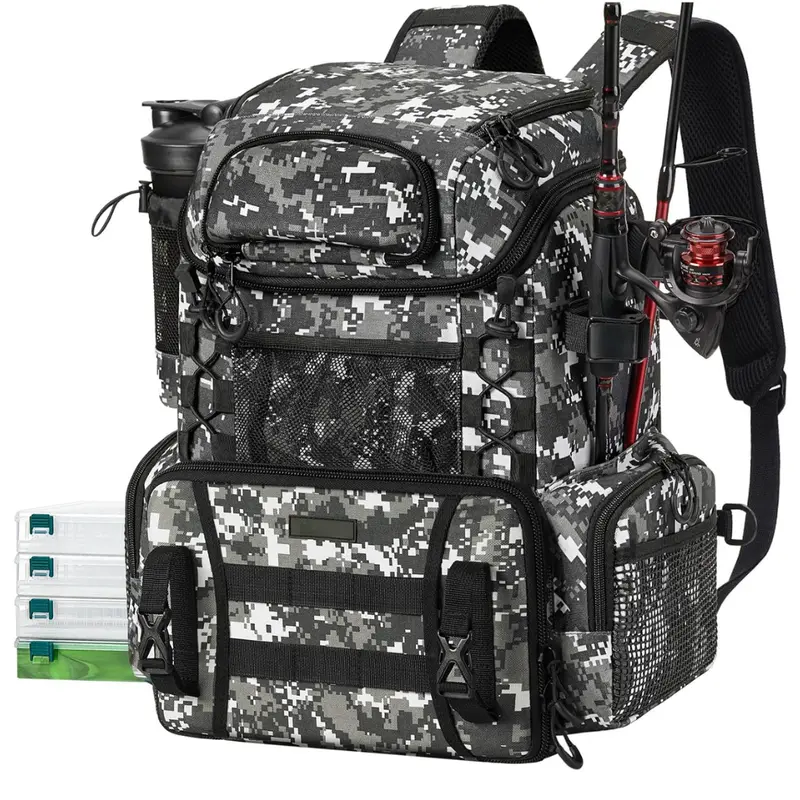Tackle-Ready Fishing Backpack – Water-Resistant Design with Rod Holders and Four Storage Boxes