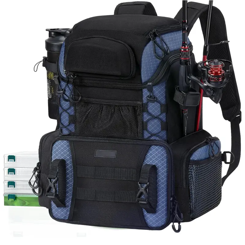 Tackle-Ready Fishing Backpack – Water-Resistant Design with Rod Holders and Four Storage Boxes