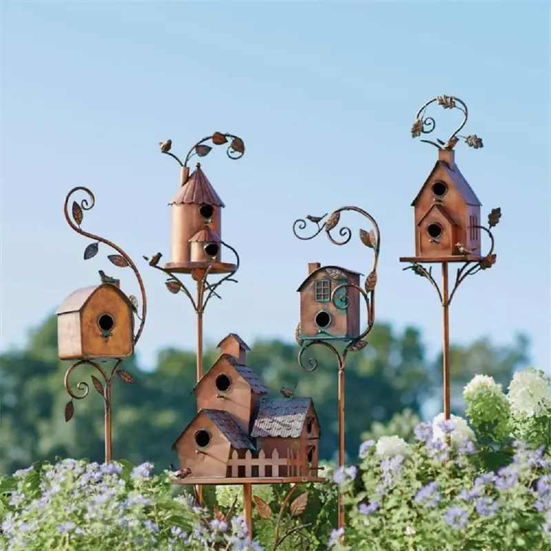 Talart Metal Birdhouse Stake | Artistic Garden Bird Home Decoration