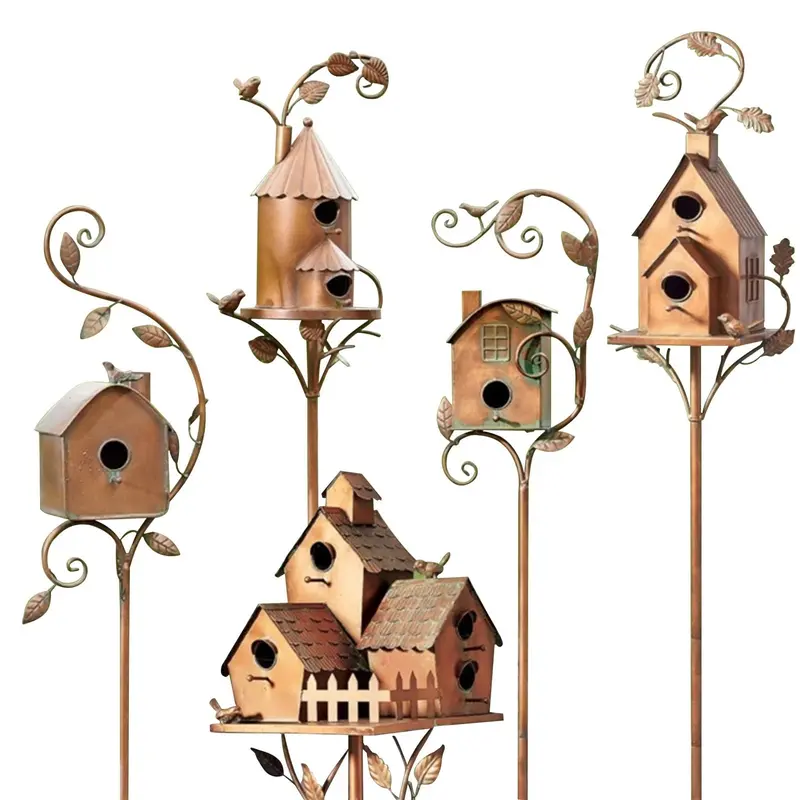Talart Metal Birdhouse Stake | Artistic Garden Bird Home Decoration