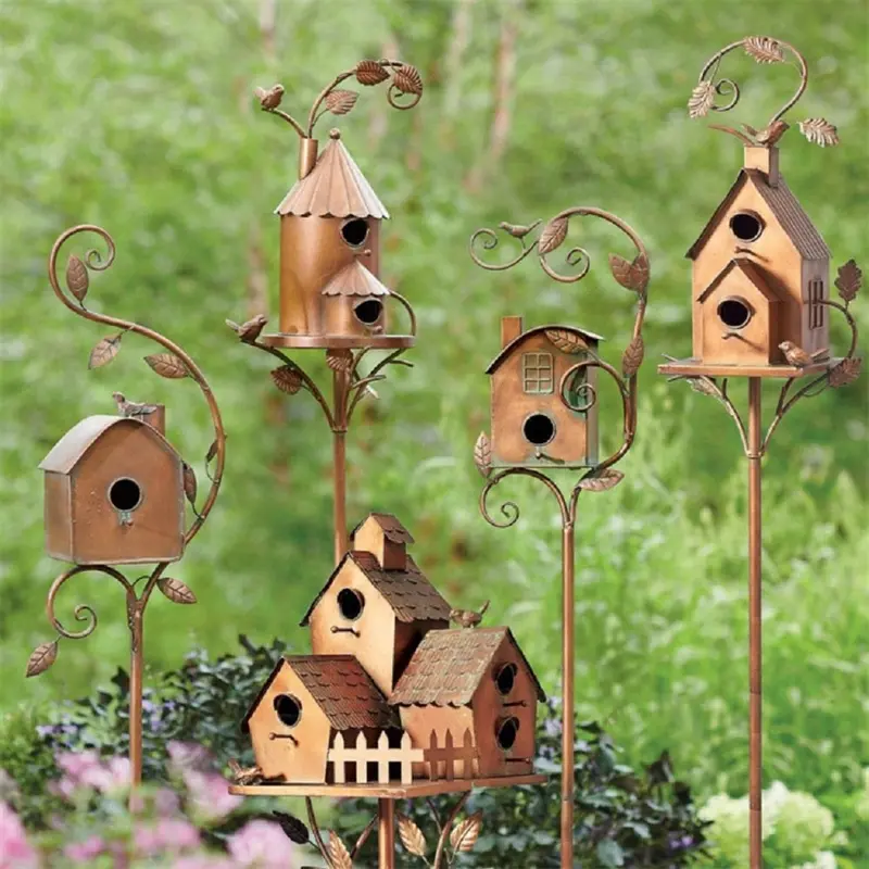 Talart Metal Birdhouse Stake | Artistic Garden Bird Home Decoration