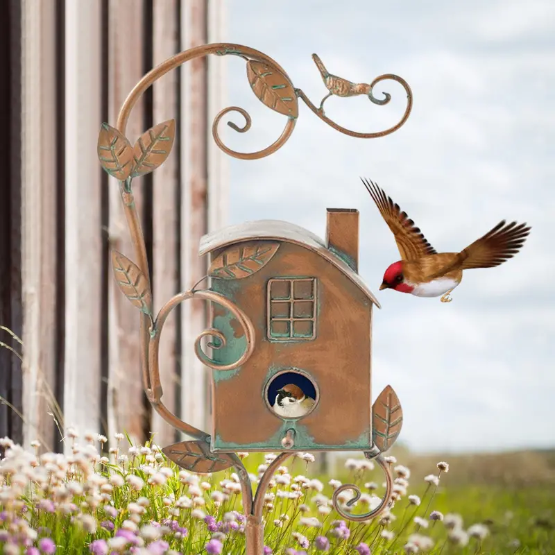 Talart Metal Birdhouse Stake | Artistic Garden Bird Home Decoration