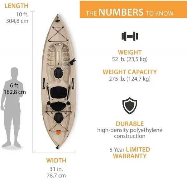 Tamarack Angler 100 Fishing Kayak – 10-Foot UV-Resistant HDPE Model with Paddles, Adjustable Seat & Rod Holders (Tan)